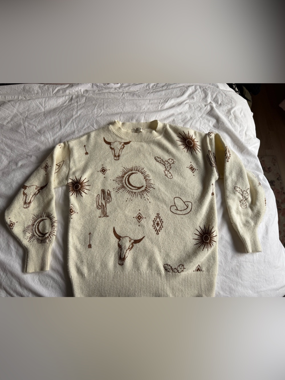 Cream Western Motif Knit Sweater - Kids